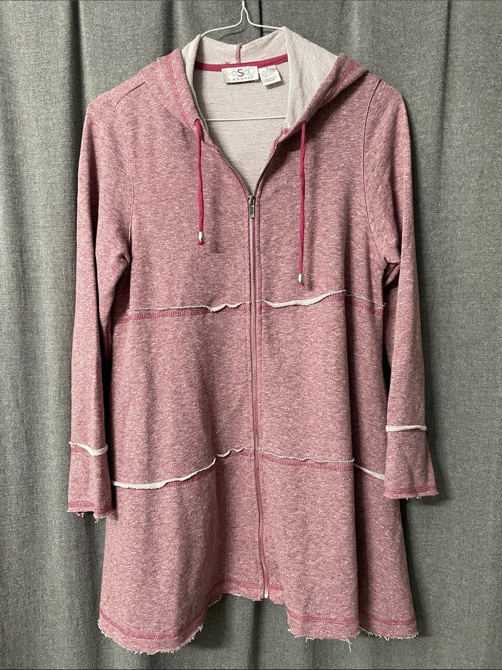 OSO Casuals Heathered Rose Zip-Front Hoodie Swing Tunic